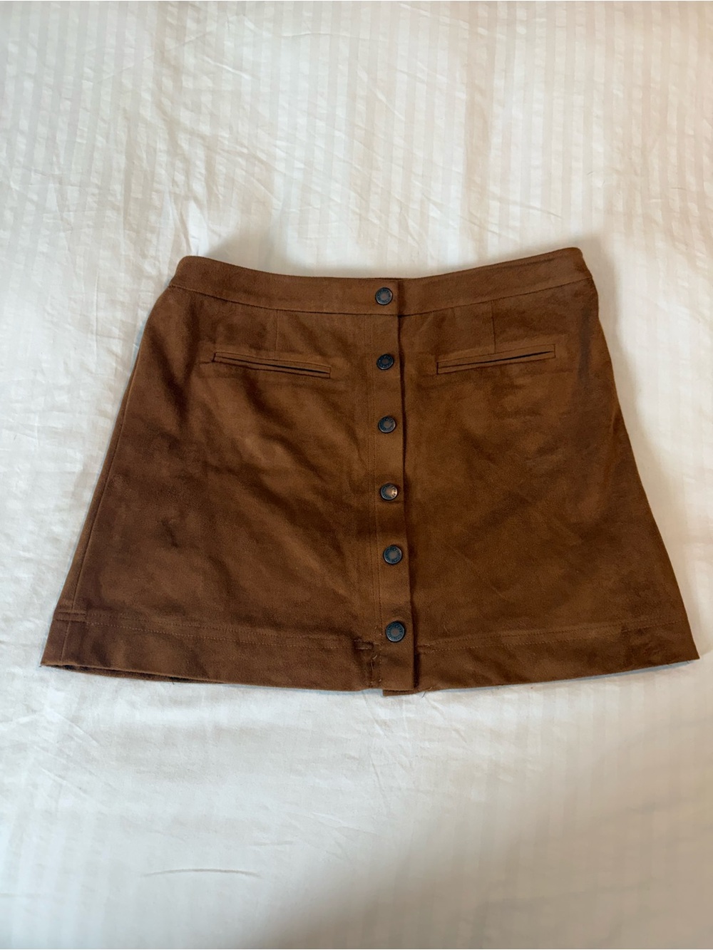 Vince Camuto Chestnut Brown Button-Front Suede Mini Skirt